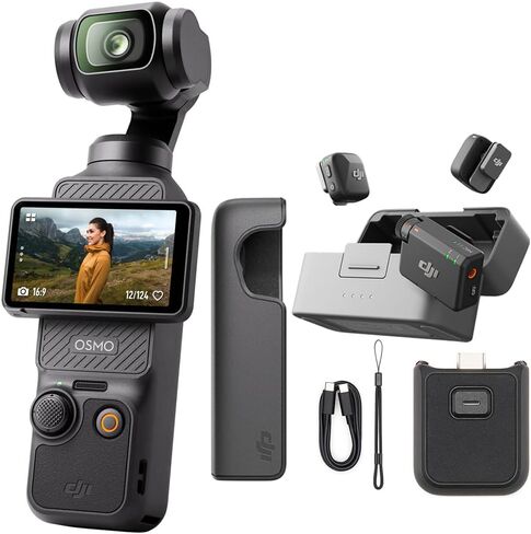مثبت جيمبال DJI Osmo Pocket 3 محمول باليد مع CMOS 1 بوصة وفيديو 4K/120 إطارًا في الثانية، وحزمة تثبيت ثلاثية المحاور مع حافظة EVA صلبة مقاس 10 بوصات، وبطاقة ذاكرة 64 جيجابايت وحزمة حماية معززة 2 YR CPS in Kuwait