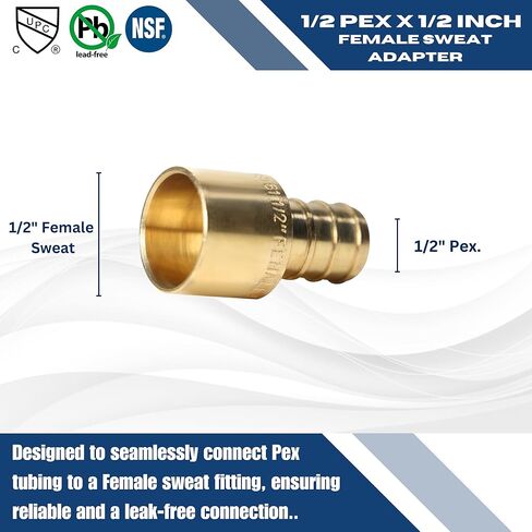 10 Pieces XFITTING 1/2" Pex x 1/2" Female Sweat Adapter, Pex B Crimp Version, Brass in Saudi Arabia