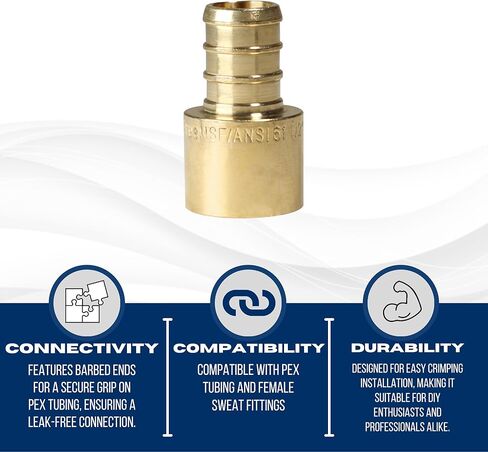 10 Pieces XFITTING 1/2" Pex x 1/2" Female Sweat Adapter, Pex B Crimp Version, Brass in Saudi Arabia