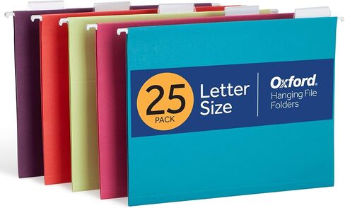 Oxford Hanging File Folders, 25 Pack, Letter Size (8.5" x 11"), 5 Bright Colors, 5 Tab Positions, Includes Tabs and Inserts, Hanging Files for Office and Document Organization in Kuwait