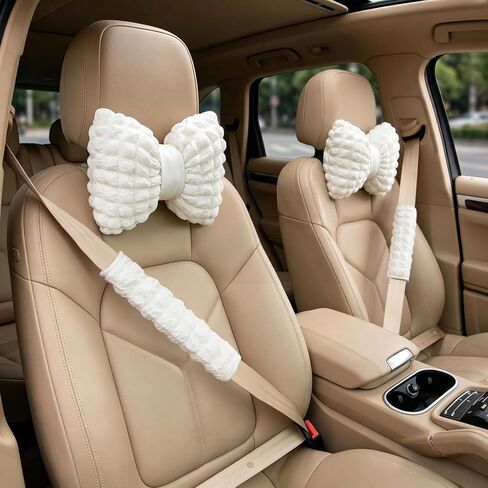 Bak Bo 4 Pack Car Neck Pillow with Seat Belt Covers, White Bow Car Headrest Pillow, Cute Girl Butterfly Shaped Car Seat Decoration Accessory for Driving Travel JZ-WT4 in Kuwait