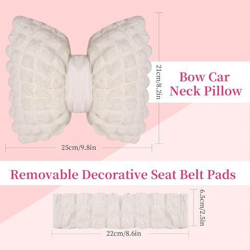 Bak Bo 4 Pack Car Neck Pillow with Seat Belt Covers, White Bow Car Headrest Pillow, Cute Girl Butterfly Shaped Car Seat Decoration Accessory for Driving Travel JZ-WT4 in Kuwait