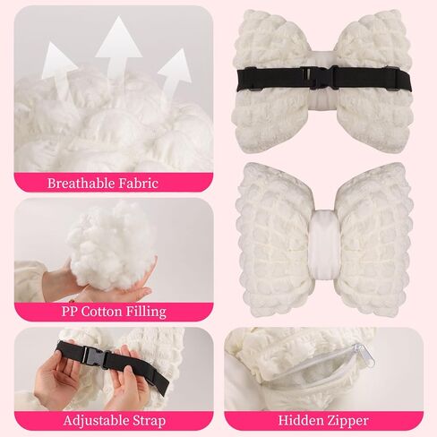 Bak Bo 4 Pack Car Neck Pillow with Seat Belt Covers, White Bow Car Headrest Pillow, Cute Girl Butterfly Shaped Car Seat Decoration Accessory for Driving Travel JZ-WT4 in Kuwait