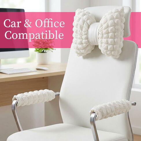 Bak Bo 4 Pack Car Neck Pillow with Seat Belt Covers, White Bow Car Headrest Pillow, Cute Girl Butterfly Shaped Car Seat Decoration Accessory for Driving Travel JZ-WT4 in Kuwait