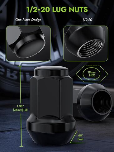 AUTOPTIM 1/2-20 Lug Nuts - Replacement for 1987-2018 Jeep Wrangler JK, 2002-2012 Liberty, 1993-2010 Grand Cherokee, Black 19mm Hex 1.38" Tall, 1/2"-20 Closed End Aftermarket Wheel Lug Nuts (20pcs) in Kuwait