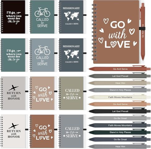 Gueevin 12 Pack Lds Missionary Gift Mormon Notebook and Pen Set, Lds 2026 Youth Theme Mormon Journal with Ballpoint Pen, Christian Faith Baptism Gifts for Church Women Men Office School(Walk with Me) in Kuwait