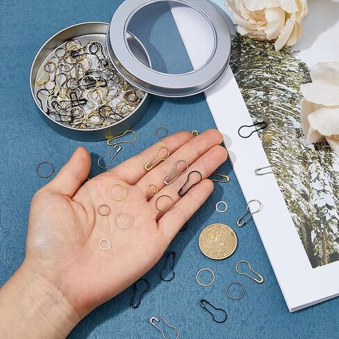 Hobbspring 180Pcs Metal Stitch Markers Kit with Rings and Pins for Knitting Crochet Locking 12mm/0.47inch and 8mm/0.32imch Brass Linking Rings 21.5mm/0.85inch Brooch Findings for Craft DIY Projects in Kuwait