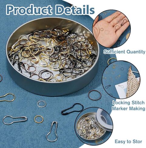 Hobbspring 180Pcs Metal Stitch Markers Kit with Rings and Pins for Knitting Crochet Locking 12mm/0.47inch and 8mm/0.32imch Brass Linking Rings 21.5mm/0.85inch Brooch Findings for Craft DIY Projects in Kuwait