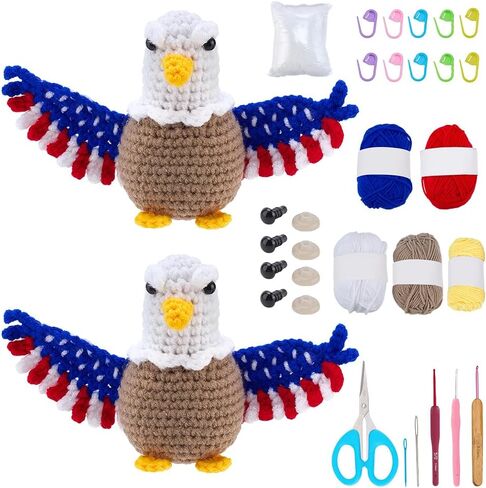 ORIGACH 4th of July Patriotic Eagle Crochet Kit for Beginner Adults, 2 Set Starter US Eagle Crochet Kit with Instruction, Yarn, Hook, Accessories in Kuwait