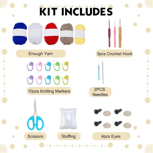 ORIGACH 4th of July Patriotic Eagle Crochet Kit for Beginner Adults, 2 Set Starter US Eagle Crochet Kit with Instruction, Yarn, Hook, Accessories in Kuwait