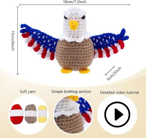 ORIGACH 4th of July Patriotic Eagle Crochet Kit for Beginner Adults, 2 Set Starter US Eagle Crochet Kit with Instruction, Yarn, Hook, Accessories in Kuwait