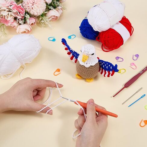 ORIGACH 4th of July Patriotic Eagle Crochet Kit for Beginner Adults, 2 Set Starter US Eagle Crochet Kit with Instruction, Yarn, Hook, Accessories in Kuwait