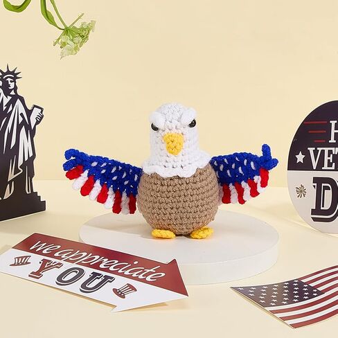 ORIGACH 4th of July Patriotic Eagle Crochet Kit for Beginner Adults, 2 Set Starter US Eagle Crochet Kit with Instruction, Yarn, Hook, Accessories in Kuwait