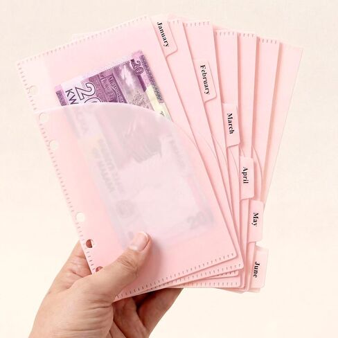 12 PCS A6 Cash Envelopes, A6 Binder Dividers Budget Envelopes with Tab Sticker for 6 Rings Budgeting Planner Inserts Supplies Accessories Pink in Kuwait