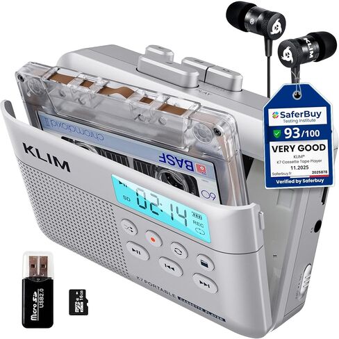 KLIM K7 Cassette Tape Player + Cassette to MP3 Converter + Portable Cassette Player + Walkman Cassette Player + Built-in Microphone & Speaker + Rechargeable Battery + Earphones + 16GB SD Card in Saudi Arabia