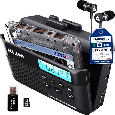 KLIM K7 Cassette Tape Player + Cassette to MP3 Converter + Portable Cassette Player + Walkman Cassette Player + Built-in Microphone & Speaker + Rechargeable Battery + Earphones + 16GB SD Card in Saudi Arabia