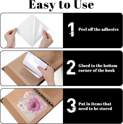 8 Pcs Adhesive Pockets for Planners, Clear Adhesive Corner Pockets, Index Card Pocket Planner Accessories, Clear Planner Pocket Add Storage Space to Folders Planners Accessories, 2 Styles in Kuwait