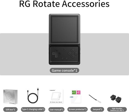 RG Rotate Retro Handheld Game Console, 3.5" Swivel Screen Android Portable Player, Unisoc T618 Chip 3GB+32GB, 2000mAh Battery, Aluminum Alloy + Plastic RG Rotate-Polar Black-NEW in Kuwait