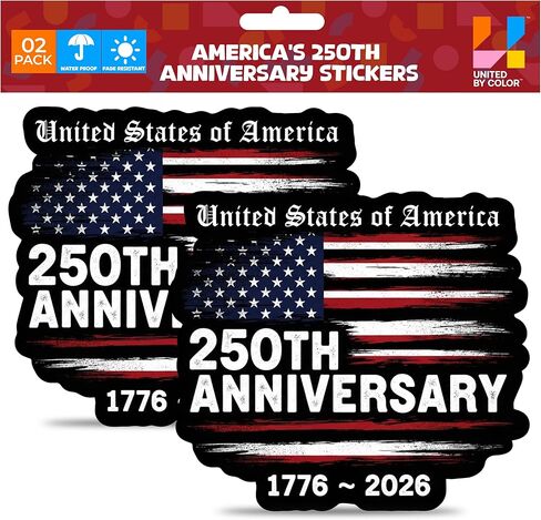 250th Anniversary USA Stickers for Cars (2 Pack - 5 Inch) - Waterproof UV Resistant Patriotic 1776-2026 Independence of USA Decals - for Automotive, Window, Laptop, Water Bottle in Kuwait