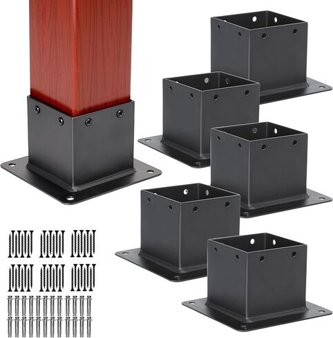 6 PCS Metal 4×4 Post Base Post Base Brackets,Inner Size 3.5"x3.5" Heavy Duty Powder-Coated Post Anchor Matte Black Wood Post Brackets (Black 6pcs) in Saudi Arabia
