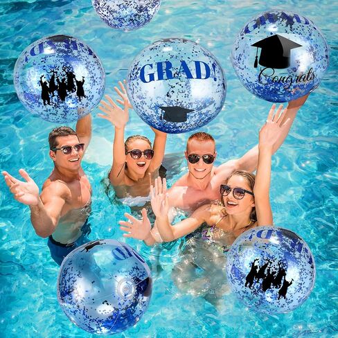 Forwe Graduation Inflatable Beach Balls, 16 Inch 6/10PCS Confetti Glitter Beach Pool Ball Blow up Balloon Toys for Class of 2026 Swimming Pool Graduation Party Decorations in Saudi Arabia