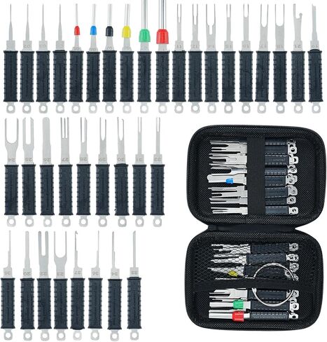 Upgraded 39 Pcs Terminal Removal Tool Kit, Thickened Stainless Steel Electrical pin Removal Tool with Organizer Ring & Case, depinning Tool for Automotive, Motorcycle & Household Devices in Kuwait