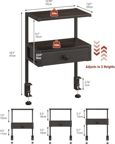 VENNQD Clamp On Desk Shelf, 2-Tier Desktop Organizer, Wood Desktop Supplies Tabletop Book Storage Rack with Adjustable Shelves for Table Working and Gaming Accessories, Black in Kuwait