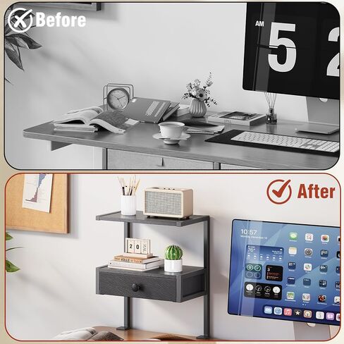 VENNQD Clamp On Desk Shelf, 2-Tier Desktop Organizer, Wood Desktop Supplies Tabletop Book Storage Rack with Adjustable Shelves for Table Working and Gaming Accessories, Black in Kuwait