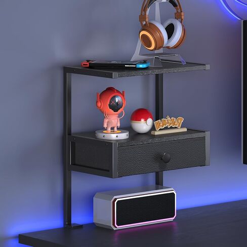 VENNQD Clamp On Desk Shelf, 2-Tier Desktop Organizer, Wood Desktop Supplies Tabletop Book Storage Rack with Adjustable Shelves for Table Working and Gaming Accessories, Black in Kuwait