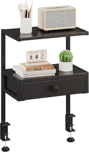 VENNQD Clamp On Desk Shelf, 2-Tier Desktop Organizer, Wood Desktop Supplies Tabletop Book Storage Rack with Adjustable Shelves for Table Working and Gaming Accessories, Black in Kuwait