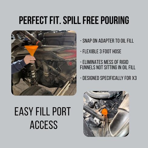 Oil Change Funnel Combo Compatible with Can-Am Maverick X3 – No-Spill Fill with 3ft Flexible Hose & Skid Plate Drain – Clean Maintenance Kit for X3, Turbo RR, Max (Orange, Fill/Drain Combo) in Kuwait