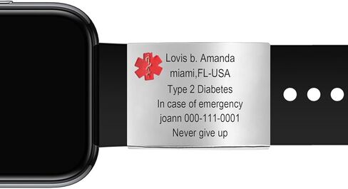 Medical Alert ID Tag for Watch Band Sport Smartwatch Stainless Steel Personalized Custom Wristband Tags Medical Label for Women Silicone Watch Strap Silver in Kuwait