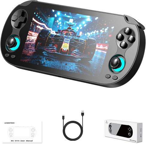 وحدة تحكم ألعاب محمولة RG VITA، وحدة تحكم ألعاب Android 12 Retro مع شاشة لمس IPS مقاس 5.46 بوصة، و3 جيجابايت + 64 جيجابايت، وحدة تحكم ألعاب فيديو كلاسيكية تدعم محاكيات متعددة وواي فاي 5 بلوتوث 5.0 (أسود) in Kuwait