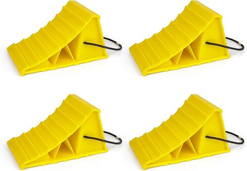 Wheel Chocks with Rope, Heavy Duty Non-Slip Tire Chocks for Trailer Camper Truck Car, Bright Yellow Lightweight Wheel Blocks Fit Tires Up to 26", 2 Pack in Kuwait
