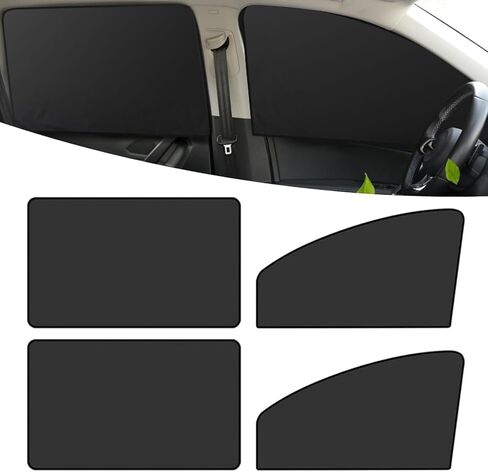 4 PCS Car Side Window Sun Shade, Sunproof Heat Insulation Car Window Shades, Portable Adsorption Front Rear Privacy Protection Cover, Universal for Most Vehicles (Black) in Kuwait
