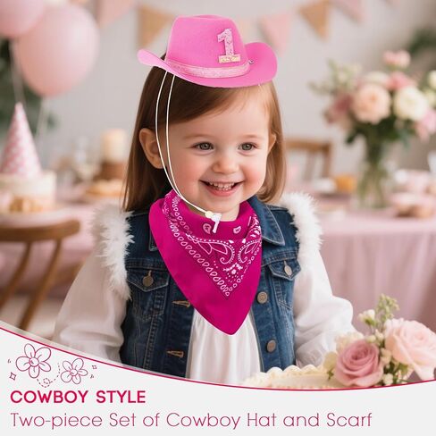 Bohend 3 Pcs Mini Cowboy Hat Girls Boys 1st Rodeo Birthday Party for Baby Kids Western Outfit in Kuwait