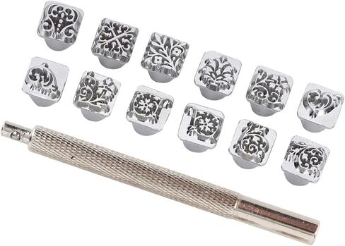 Blaihild 12Pcs Leather Embossing Tools Set, Zinc Alloy Stamps for Saddle Making and Leather Craft, Perfect for DIY Enthusiasts and Artisans in Kuwait