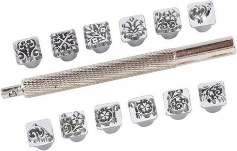 Blaihild 12Pcs Leather Embossing Tools Set, Zinc Alloy Stamps for Saddle Making and Leather Craft, Perfect for DIY Enthusiasts and Artisans in Kuwait
