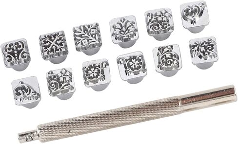 Blaihild 12Pcs Leather Embossing Tools Set, Zinc Alloy Stamps for Saddle Making and Leather Craft, Perfect for DIY Enthusiasts and Artisans in Kuwait