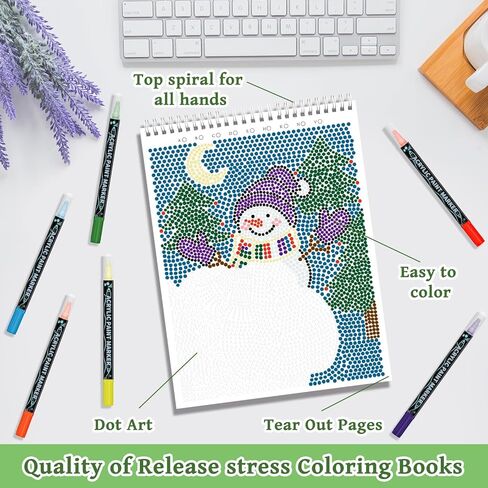 Kalysky 2 Pack dot Art for Adults Coloring Book,Includes 12 Acrylic Markers 2 Books,Landscapes & Floral Themes -Meditations for Relaxation & Stress Relief Perfect for Adults & Seniors in Kuwait