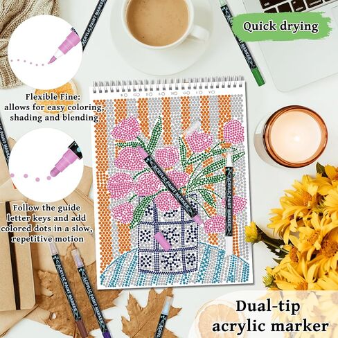 Kalysky 2 Pack dot Art for Adults Coloring Book,Includes 12 Acrylic Markers 2 Books,Landscapes & Floral Themes -Meditations for Relaxation & Stress Relief Perfect for Adults & Seniors in Kuwait