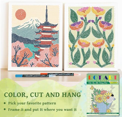 Kalysky 2 Pack dot Art for Adults Coloring Book,Includes 12 Acrylic Markers 2 Books,Landscapes & Floral Themes -Meditations for Relaxation & Stress Relief Perfect for Adults & Seniors in Kuwait