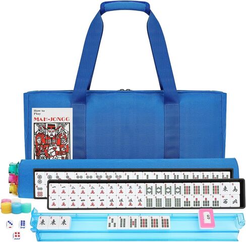 Suncle American Mahjong Tile Set,166 White Tiles Mahjong Set,4 Colors Mahjong Racks,Travel Mahjong Set with Blue Carrying Bag in Kuwait