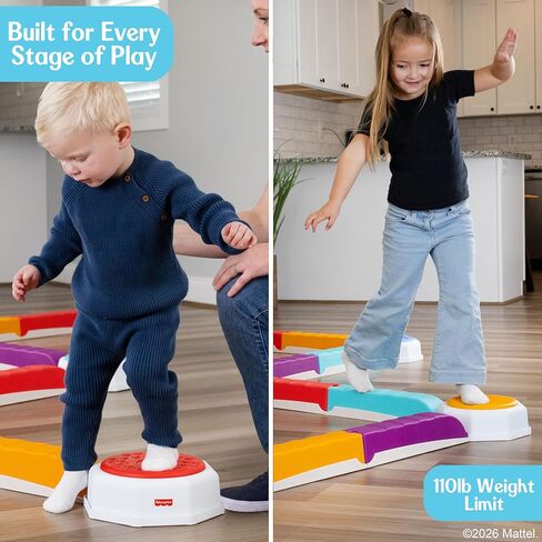 عارضة التوازن Fisher-Price™ وأحجار خطوة للأطفال الصغار، 13 قطعة - توازن بلاستيكي غير قابل للانزلاق وأحجار خطوة قابلة للتكديس، لعبة حسية للأطفال الصغار، لعب داخلي أو خارجي، سهولة التخزين in Kuwait