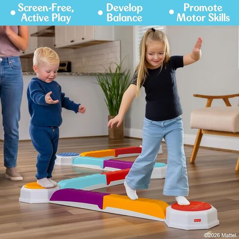 عارضة التوازن Fisher-Price™ وأحجار خطوة للأطفال الصغار، 13 قطعة - توازن بلاستيكي غير قابل للانزلاق وأحجار خطوة قابلة للتكديس، لعبة حسية للأطفال الصغار، لعب داخلي أو خارجي، سهولة التخزين in Kuwait