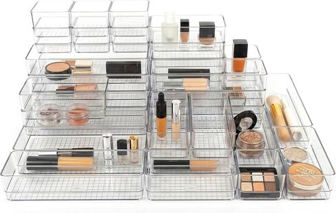 Clear Acrylic Makeup Organizer and Make Up Storage for Vanity - 4 Sizes Multi-layer Plastic Vanity Storage Organizer Bins and Drawer Divider Set - Makeup Drawer Organizer and Vanity Storage Bin in Saudi Arabia