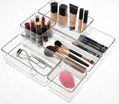 Clear Acrylic Makeup Organizer and Make Up Storage for Vanity - 4 Sizes Multi-layer Plastic Vanity Storage Organizer Bins and Drawer Divider Set - Makeup Drawer Organizer and Vanity Storage Bin in Saudi Arabia