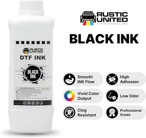 Premium DTF Ink, 1LT/ 34oz Heat Transfer Printing Direct to Film Refill for All DTF Printers Epson ET-8550, L1800, L800, R2400, P400, P800, XP15000, R1390, I3200 (Black) in Kuwait