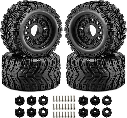 عجلات وإطارات سداسية لاصقة مسبقًا مقاس 12 مم/14 مم/17 مم من RC، لـ 1/10 Traxxas Slash، Stampede، Rustler، Maxx، ARRMA Typhon، Redcat، Losi Trucks in Kuwait