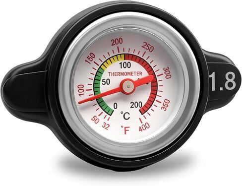 Radiator Cover, High Pressure Radiator Cap with Temperature Gauge, 1.8 Bar 25.6 Psi Black Water Tank Cap Compatible with Honda, Kawasaki, Suzuki, Yamaha and More Motorcycle ATV Models in Kuwait